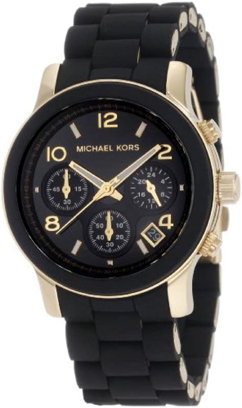 michael kors ladies black rubber watch|Michael Kors black diamond watch.